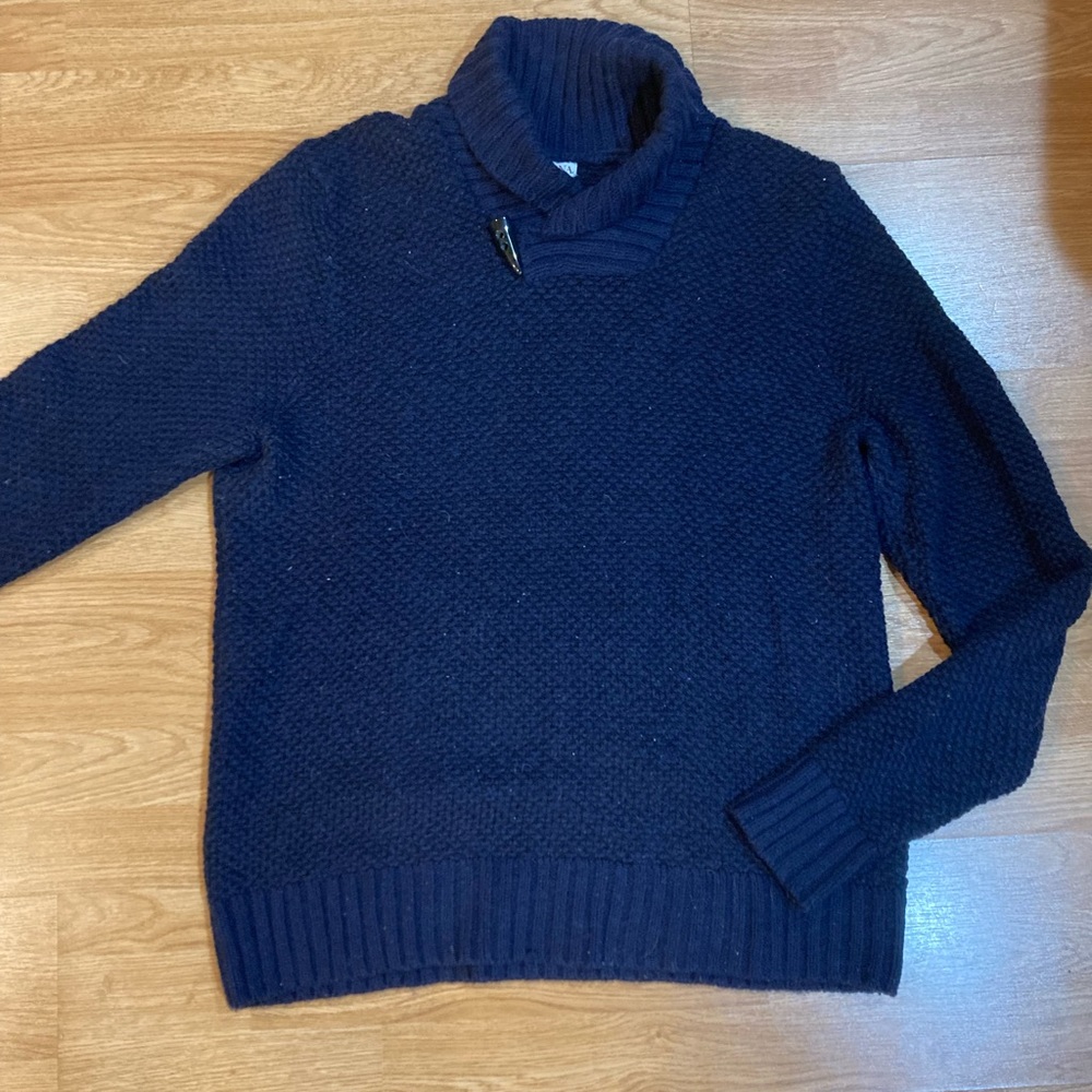 Mens large wool blend navy pullover sweater shawl collar Merona
